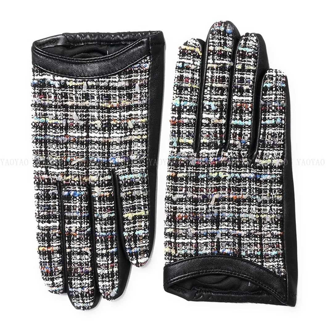 Wvapzxx Guanti Da Donna In Vera Pelle Guanti Patchwork In Tweed Di Pelle Di Pecora Sottile