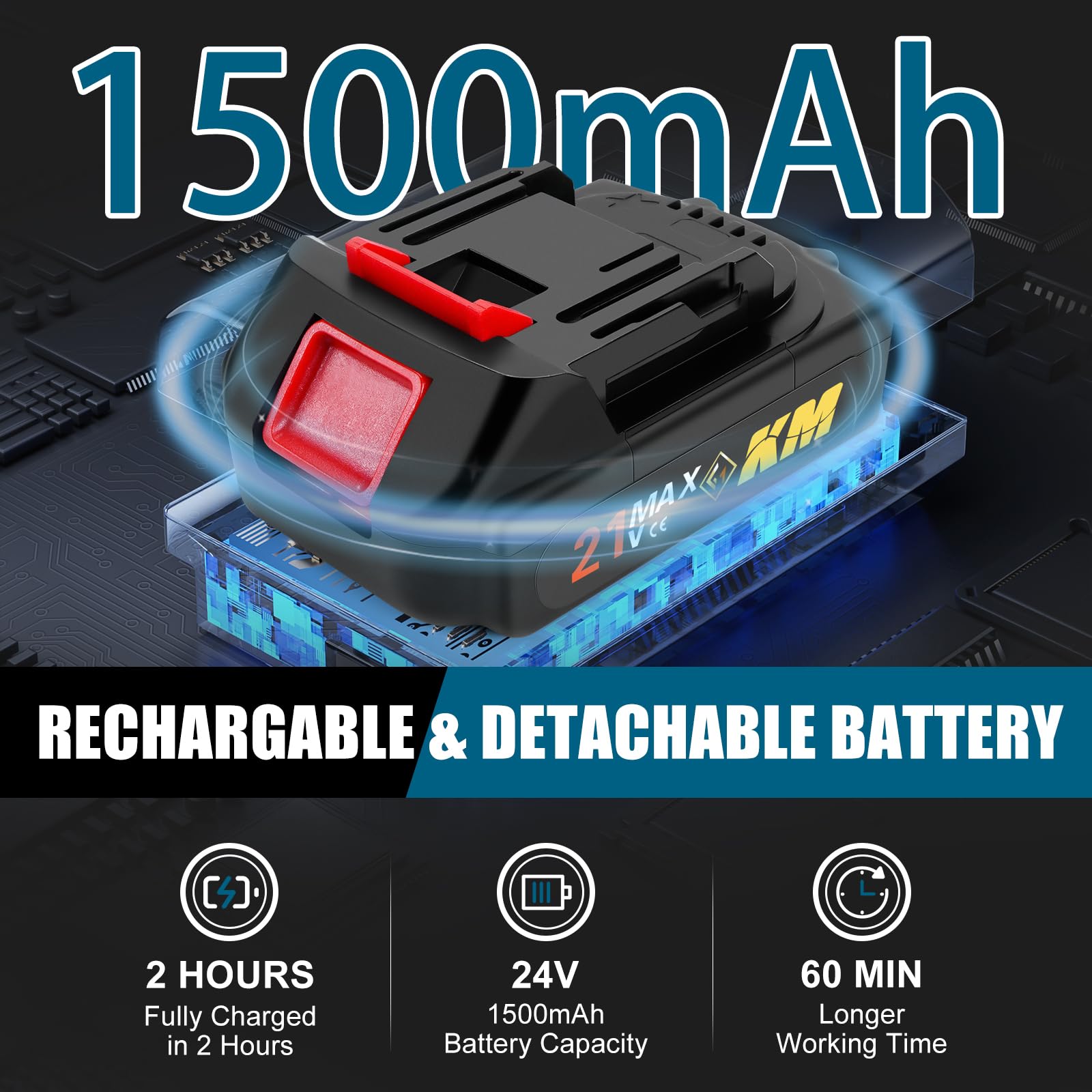 Taille-haie Electrique sans Fil 24V, 2 en 1 Taille Haie et Cisaille à Gazon avec 2x1500mAh Batterie, 100mm+300mm Lames
