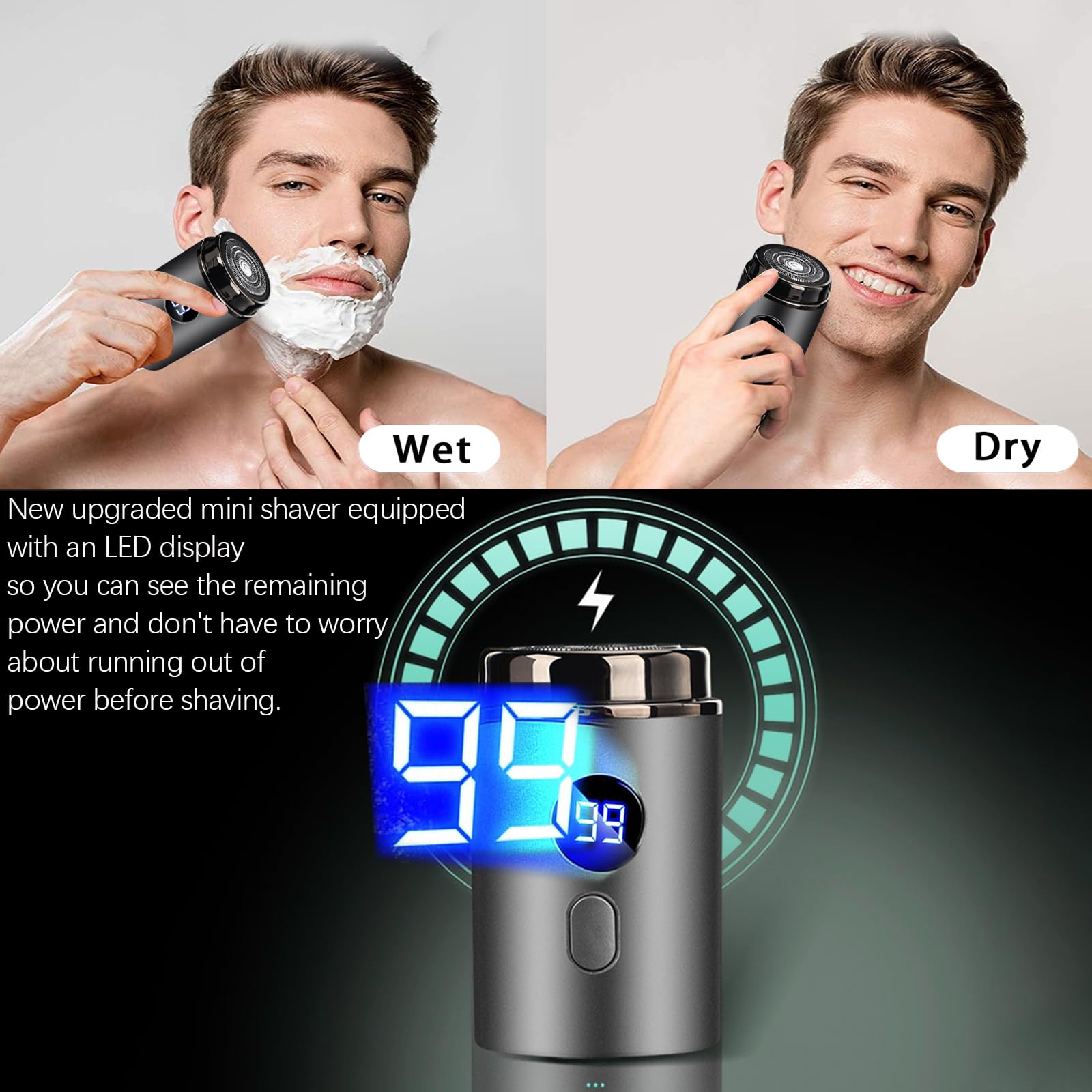 Afeitadora eléctrica, mini afeitadora eléctrica portátil para hombres, recortadora de barba de tamaño de bolsillo, recargable por USB, resistente al agua, fácil de usar en seco y húmedo con un solo