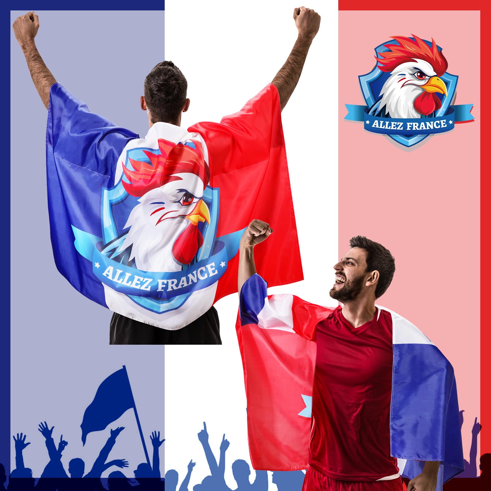 HOWAF Kit Supporter France, Drapeau France Cape, Petit Drapeau Francais, Maquillage Bleu Blanc Rouge, Lunettes pour Accessoires Photobooth Décorations 2026 Football Coupe du Monde