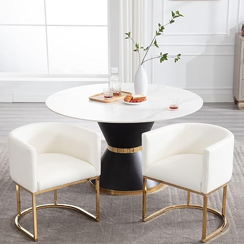 Modernas sillas de comedor tapizadas de cuero con brazos, juego de 2, sillas tipo cubo de 18.5 pulgadas de ancho para comedor y sala de estar, marco