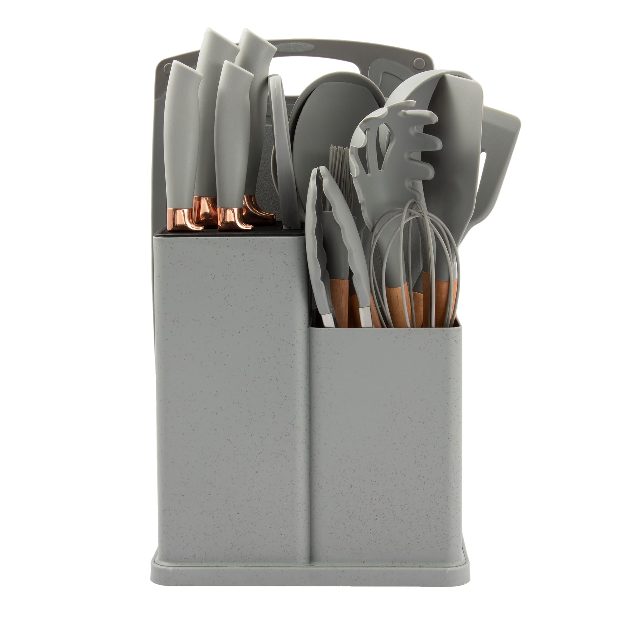 Set di utensili da cucina in silicone con set di coltelli con blocco - set di spatole - set di cottura - set di utensili da cucina in acciaio inox con supporto - set di utensili da cucina -