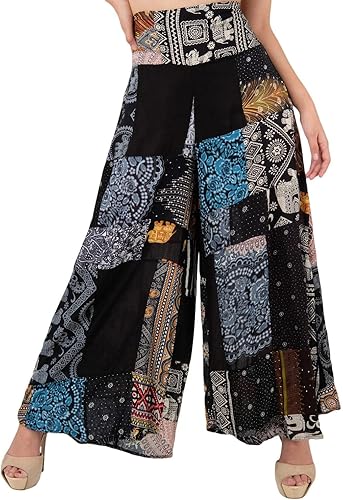 LOFBAZ Pantalones palazzo de pierna ancha para mujer, pantalones de yoga hippie harén
