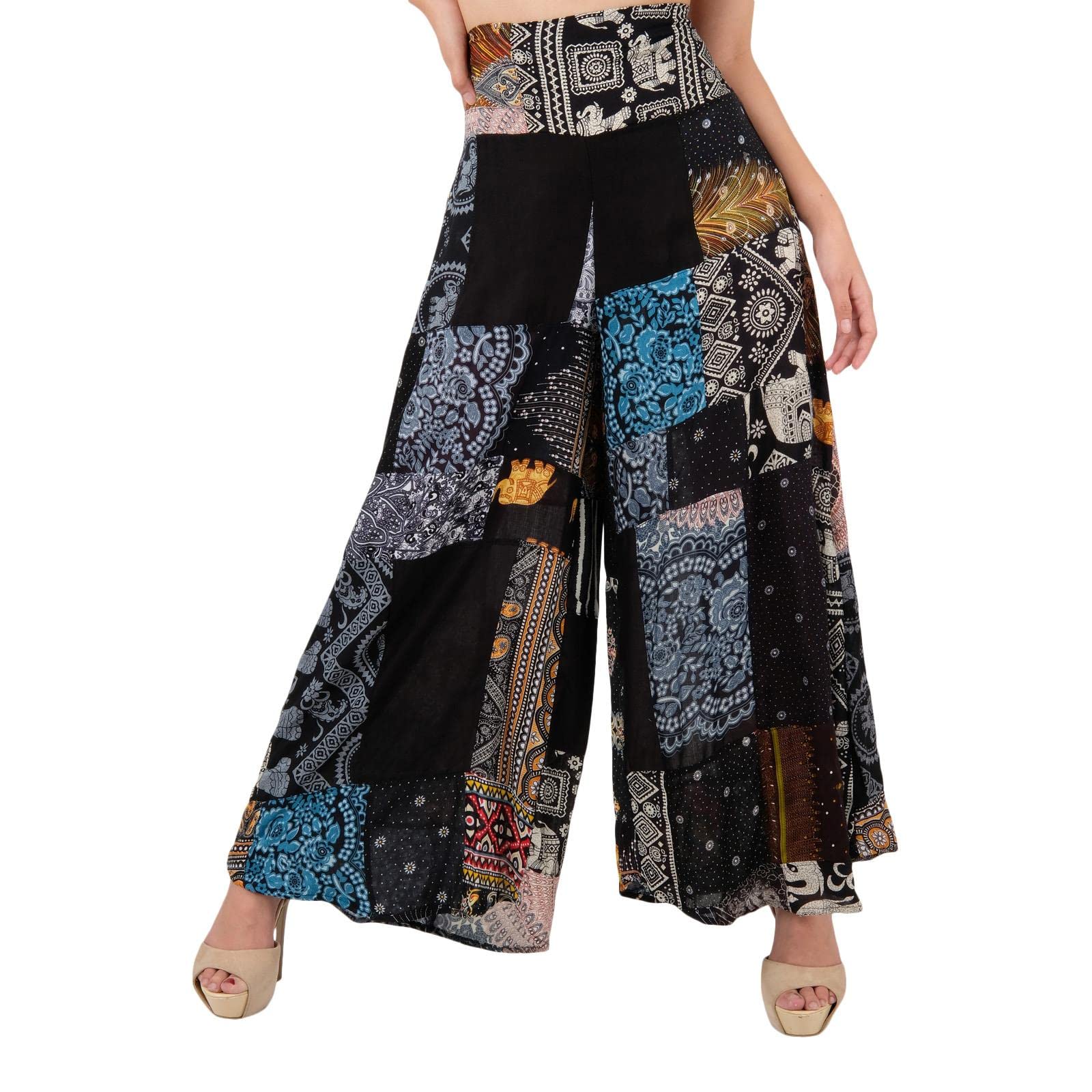 Lofbaz Pantalon Palazzo à Jambe Large Patchwork pour Femme