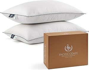 Pacific Coast Pillows Queen Size Set of 2, Goose Feather and Down Pillow for Sleeping, 3-Chamber Hotel Pillow for Side Sleepers and Back Sleepers