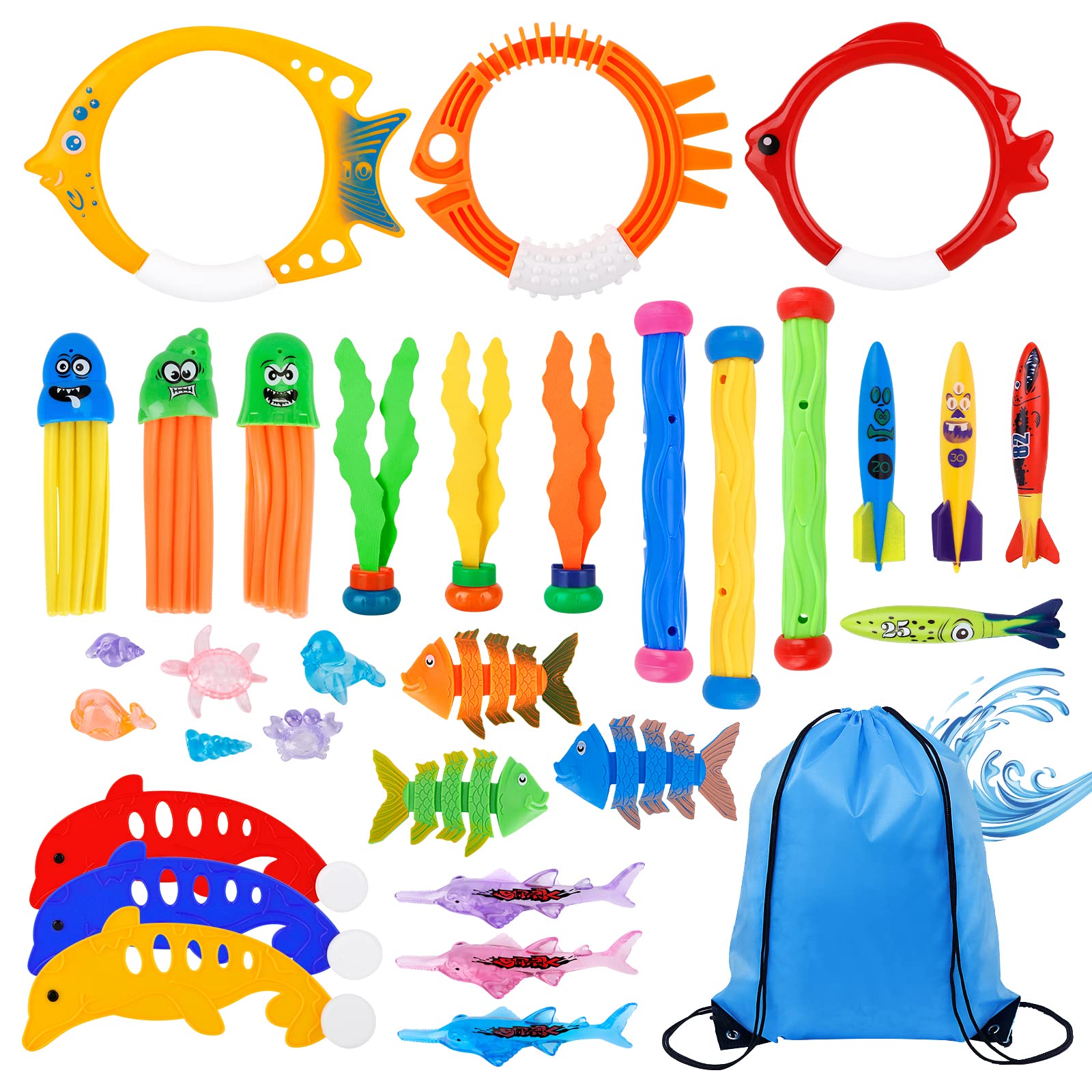 DICLLY Conjunto de Juguetes de Entrenamiento de Buceo en Piscina, 38 Piezas, Juegos Acuáticos para Niños.