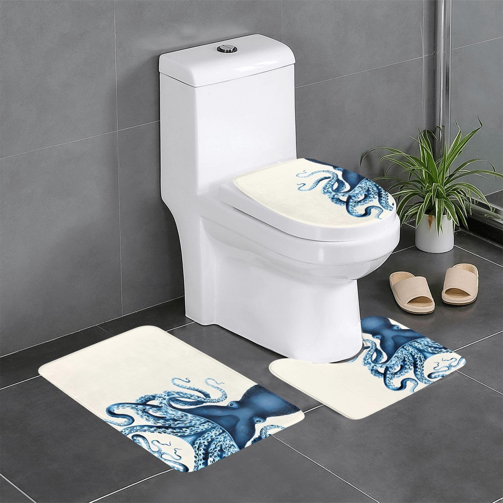 Alfombras de baño de felpa ultra suaves Octopus Prints de 24 x 16 pulgadas juego de 3 tapetes