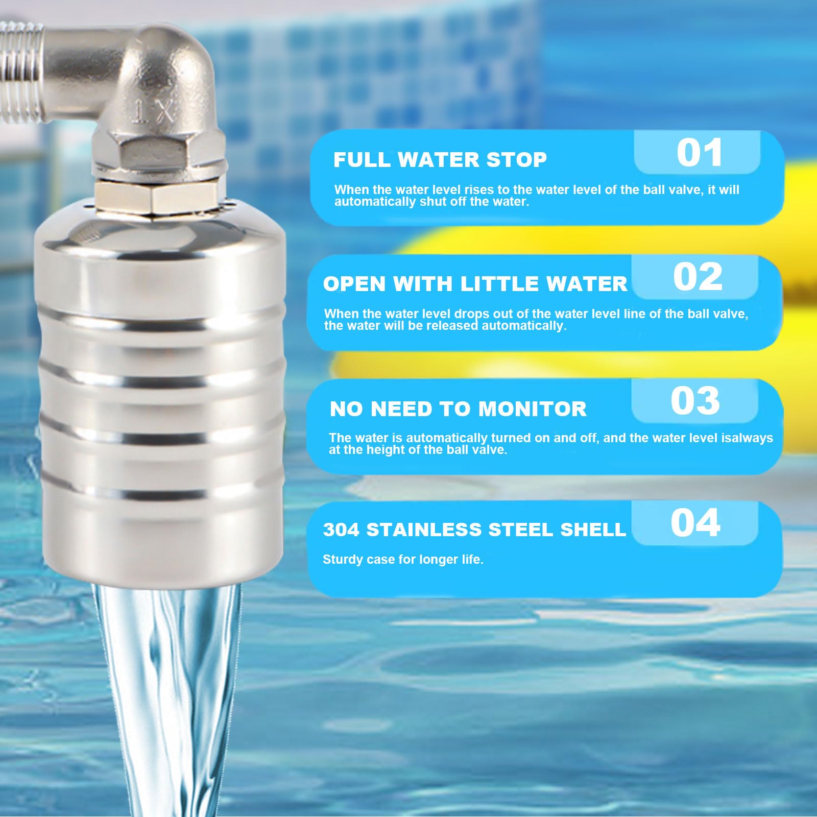 1/2" Vanne à flotteur entièrement automatique en acier inoxydable 304, régulateur de niveau d'eau automatique pour réservoir d'eau, mini robinet à boisseau sphérique à flotteur en acier inoxydable