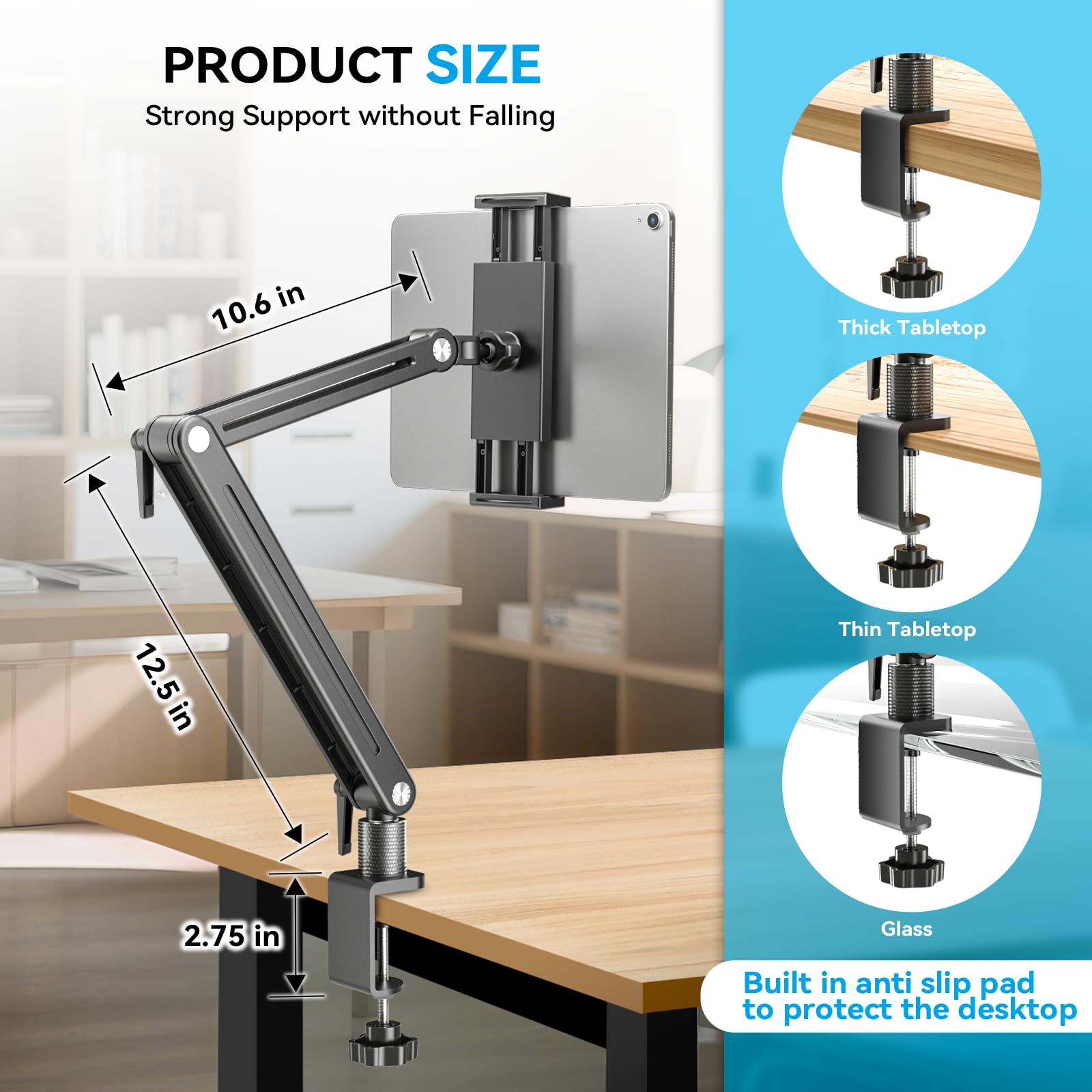 Jakeko Support de Moniteur Portable 15,6" - Support pour Tablette iPad - pour Chambre à Coucher, Salon, Cuisine - Texture de qualité supérieure - Corps en Aluminium - Clé intégrée - Facile à régler à