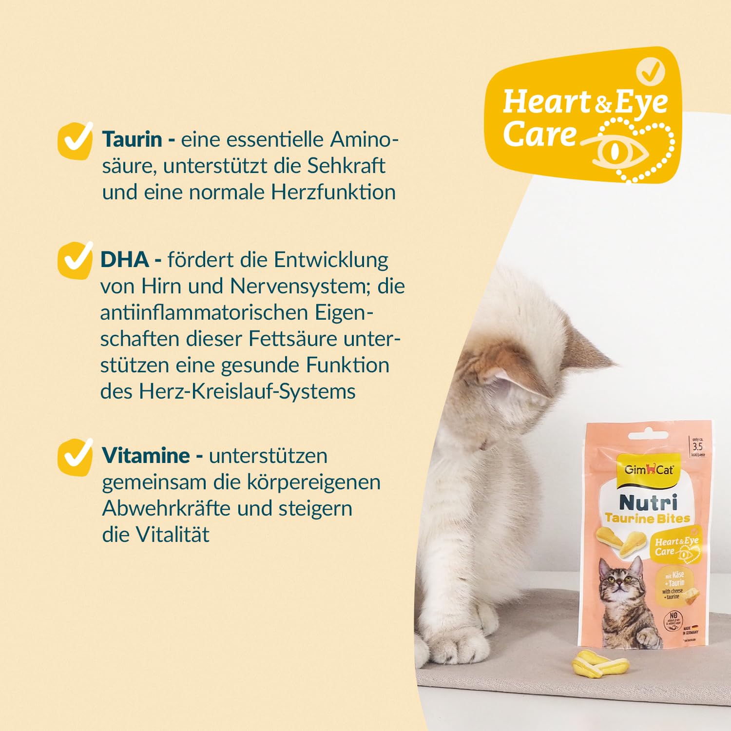 GimCat Nutri Taurine Bites – pyszna przekąska ze specjalnie dobraną recepturą dla dobrego samopoczucia Twojego kota – 1 woreczek (1 x 425 g)