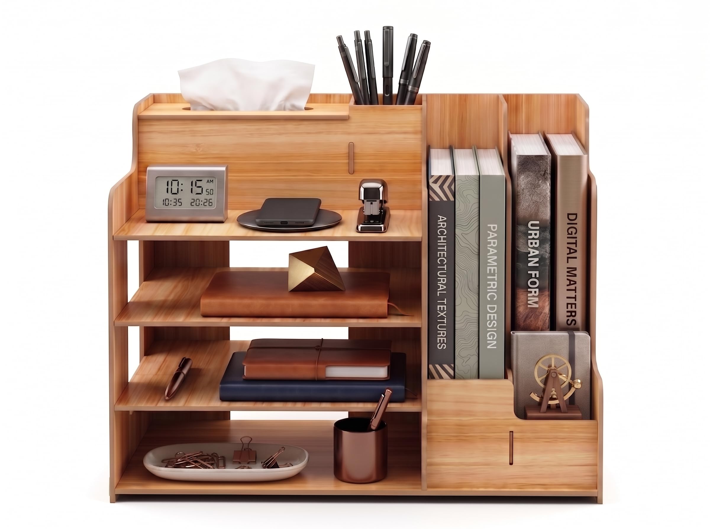 Privla DIY Wooden Desk Organizer for Tissue Holder, File & Book, Pen Stand, Office Desk Storage Organizer | Organizer for Office Table | Multipurpose for Home-Office DIY Assemble Tool Kit Included