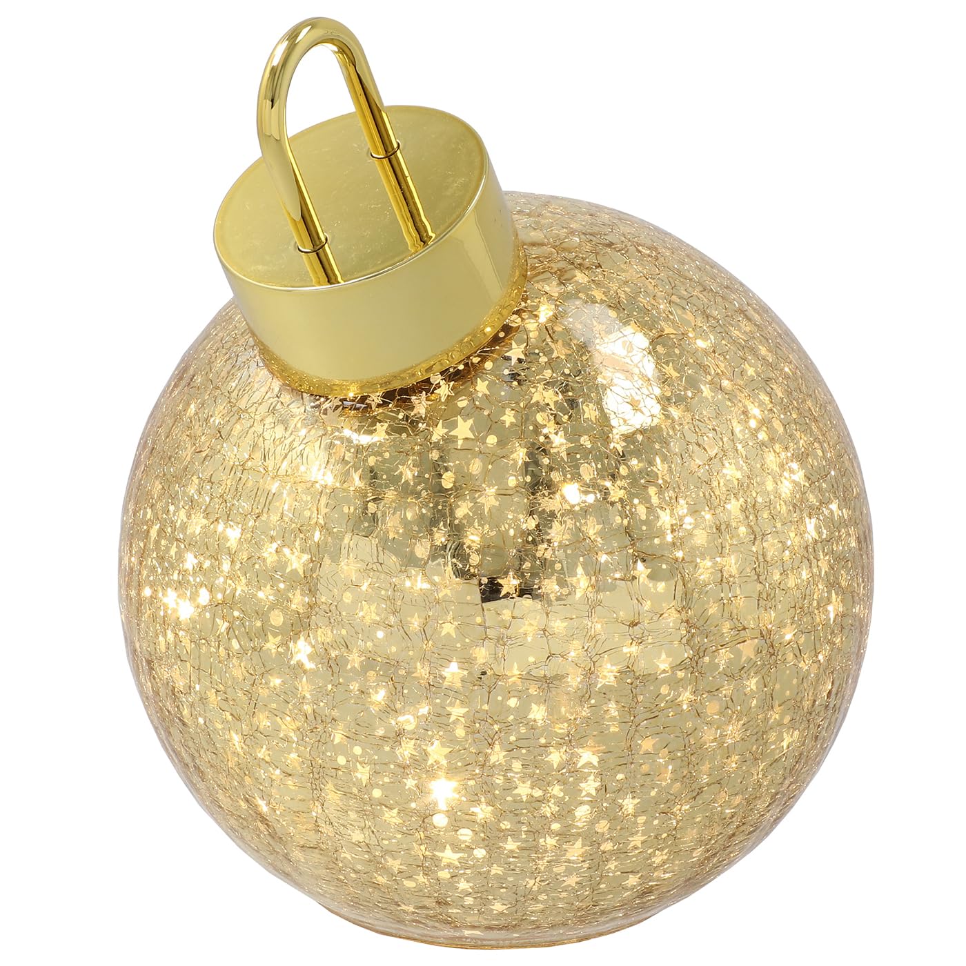 Shudehill Giftware LED Crackle Glass Bauble Collection Light Up Christmas Decorations Assorted Sizes Gold and Silver (Gold Medium Height 17x Width 15x Depth 15cm)
