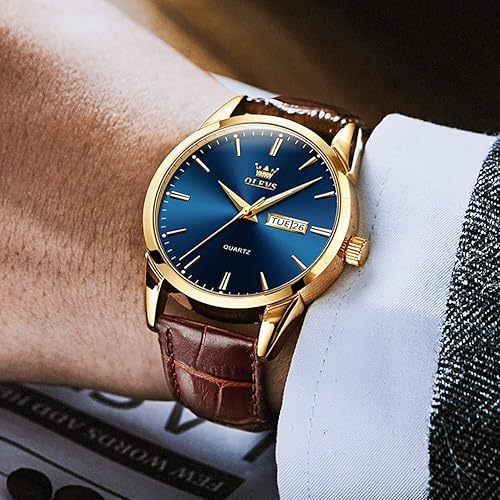 Miniatura 8 de OLEVS Tienda Watches, reloj de cuero marrón para hombre, reloj de fecha para hombre, reloj luminoso para hombre, reloj de vestir para hombre, reloj