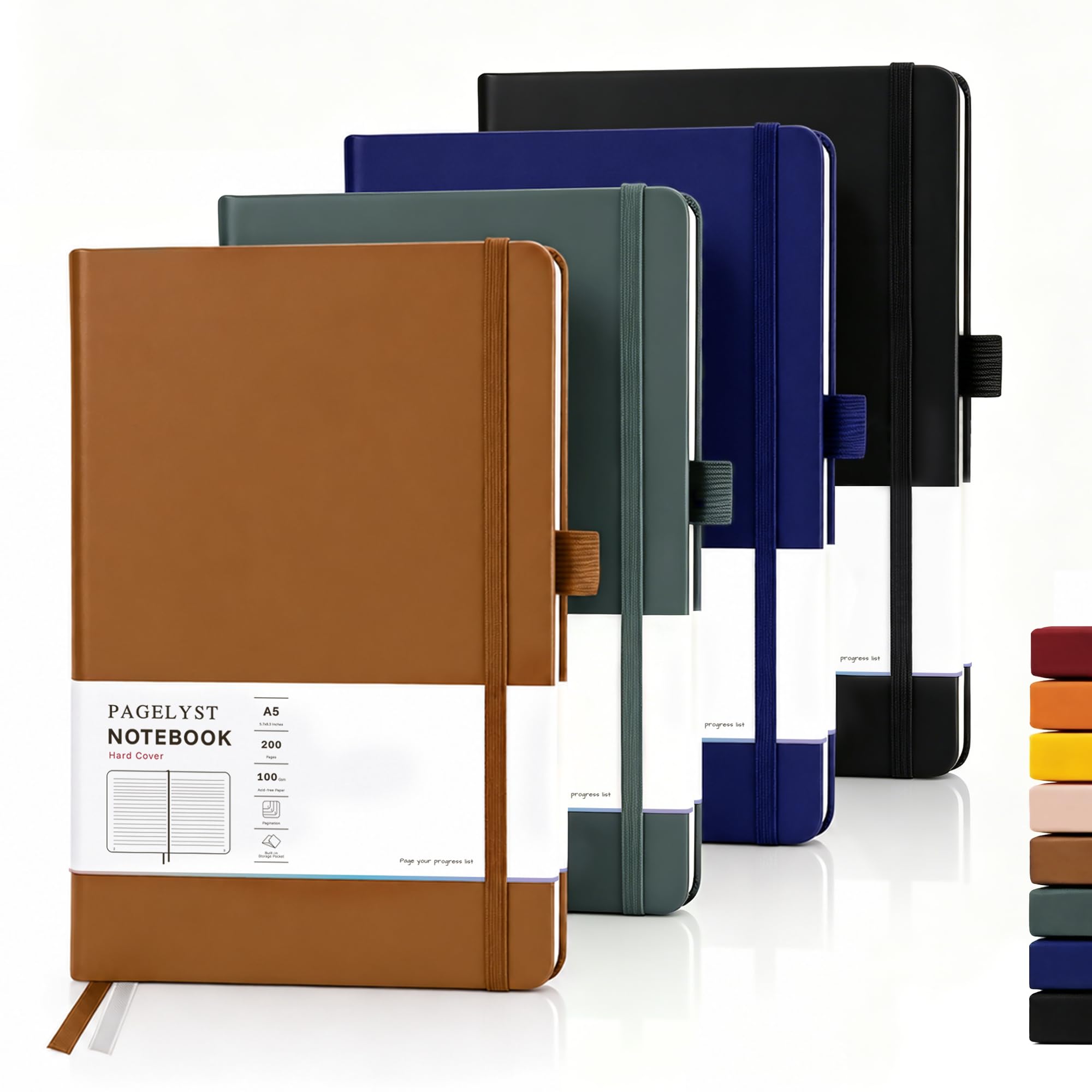 Lined Journal Notebook 200 Numbered Pages, 4 Pack, A5 Medium