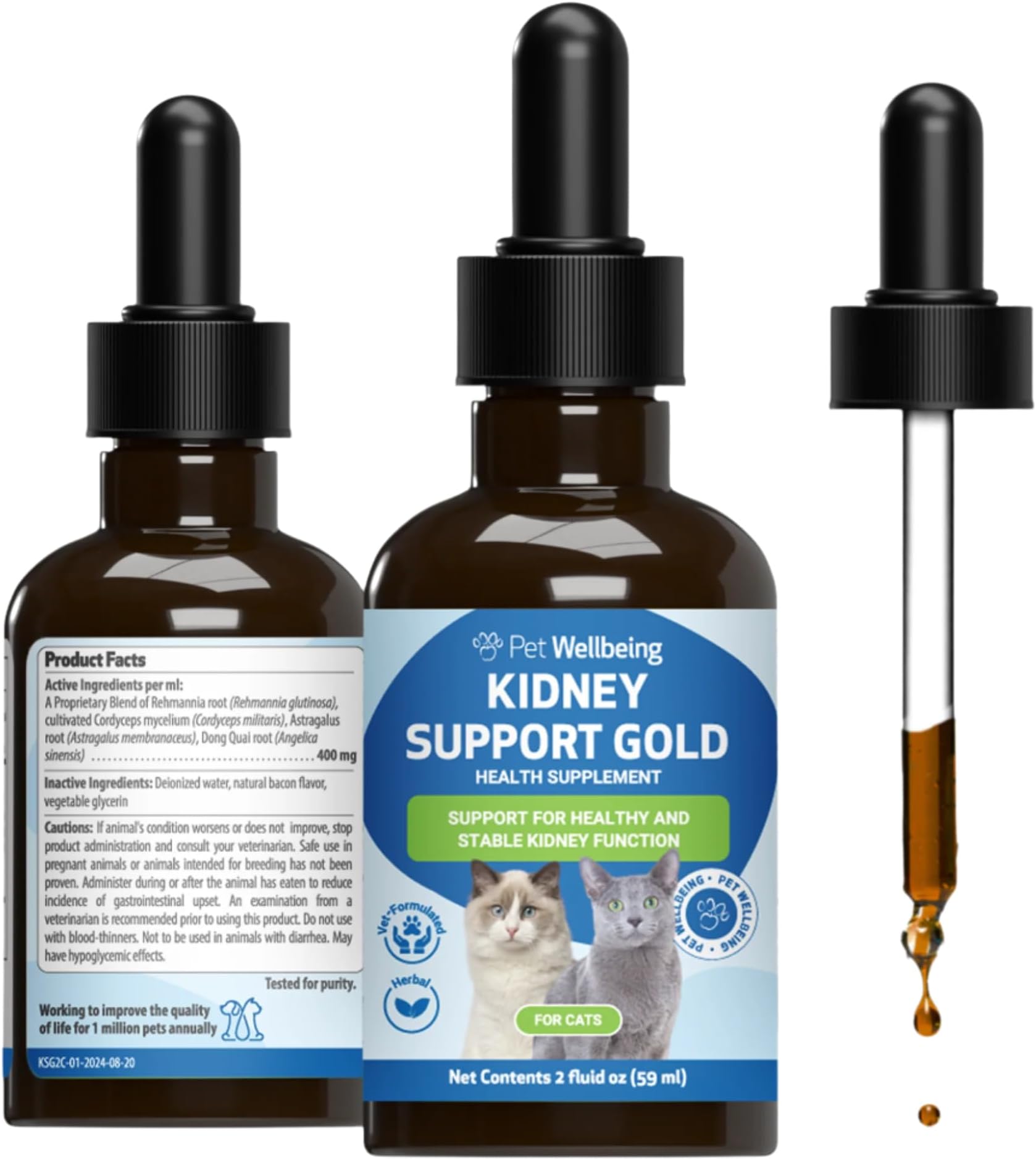 Kidney Support Gold for Cats - Supports Normal Kidney Function & Detox, Healthy Hydration & Energy with Rehmannia & Dong Quai - NASC Certified & Vet-Formulated - 2oz Liquid Formula