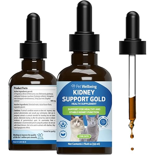 Pet Wellbeing Kidney Support Gold for Cats - Supports Normal Kidney Function & Detox, Healthy Hydration & Energy with Rehmannia & Dong Quai - NASC Certified & Vet-Formulated - 2oz Liquid Formula