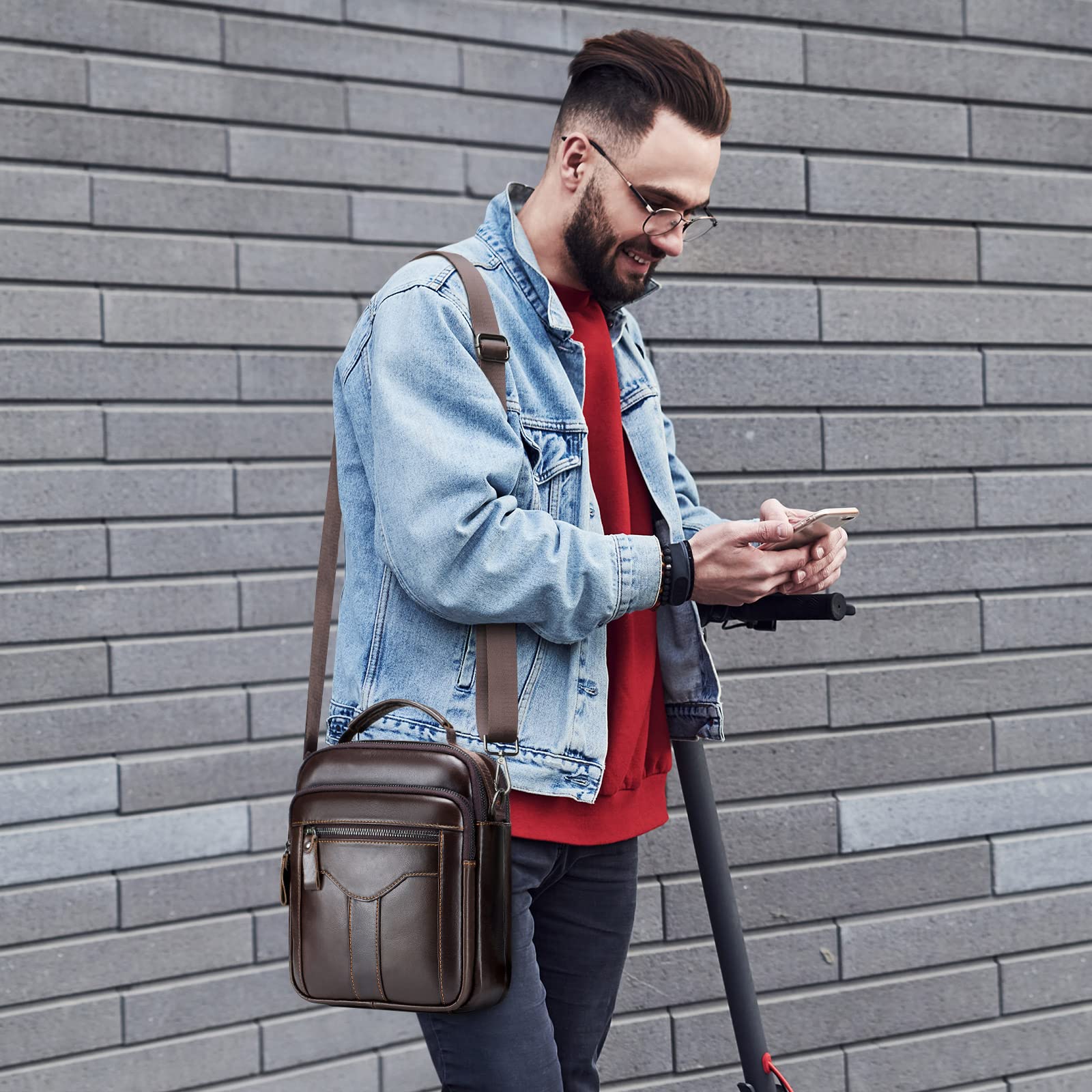 BAIGIO Borsello Uomo Pelle Borsa a Tracolla da Uomo Borsa a Spalla Borsa da Uomini in Vera Pelle Borse Messenger RFID Blocker per Sportiva, Viaggio, Lavoro