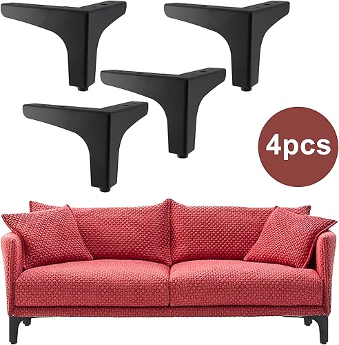 Miniatura 4 de Augiimor 4 patas de muebles de 4 pulgadas  3.9in, patas de sofá de metal, patas triangulares negras, repuesto para muebles de mesa, armario, sofá,
