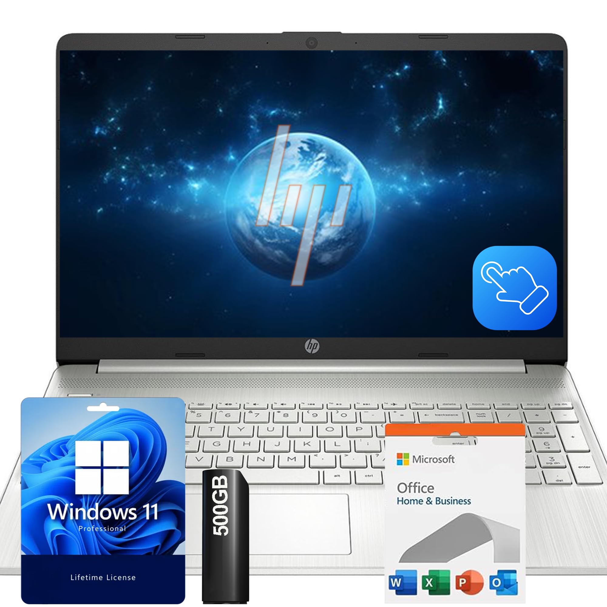 HPPavilion 15.6" Touch-Screen Laptop,12th Gen Intel 6-Core Processor, 32GB RAM, 2TB SSD Storage + Portable 500GB External Drive, USB Type A/C, HDMI, Win 11 Pro