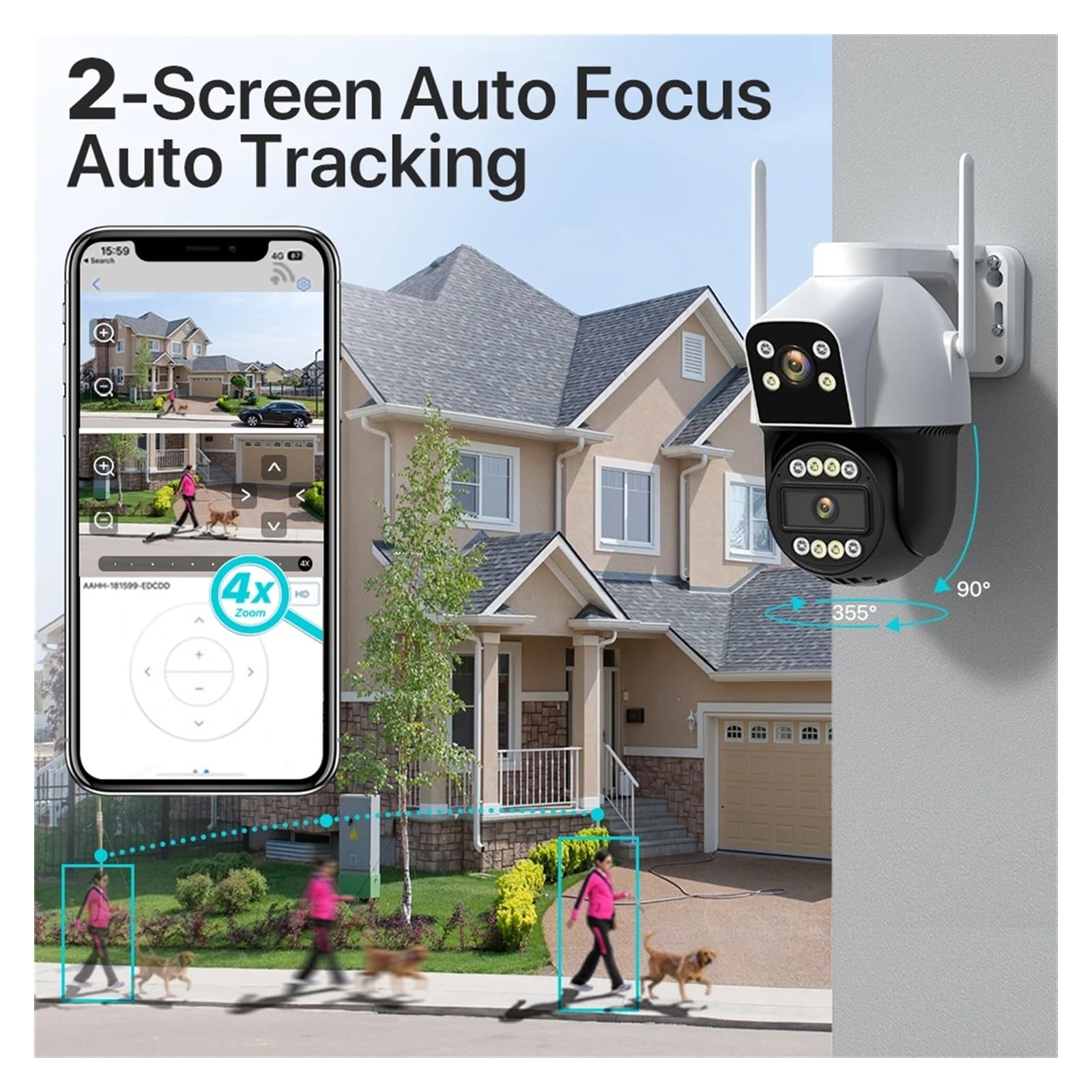 Telecamera di sicurezza, 4G IP Camera Esterna 4K HD 10X Zoom Tre Lenti Doppio Schermo Sim Card Telecamera PTZ Ai Tracking Video Sorveglianza CCTV Cam(2K WIFI NO Card)