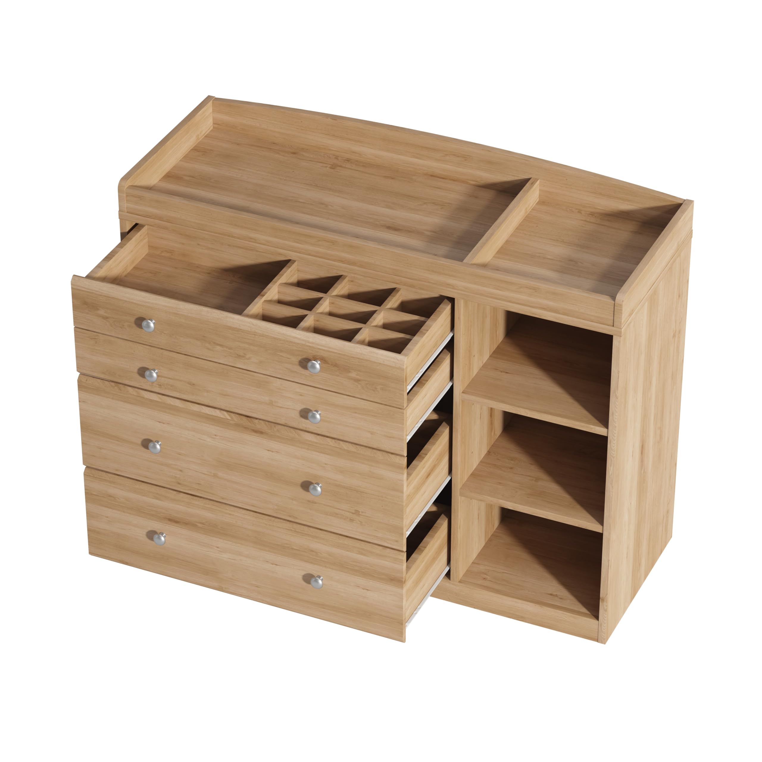 Changing Table Dresser for Nursery, 47.2”L Baby Dresser with 4 Drawers & Adjustable Open Shelves, 2-in-1 Diaper Changing Station with Removable Topper & Drawer Organizer, Natural Wood — view 8