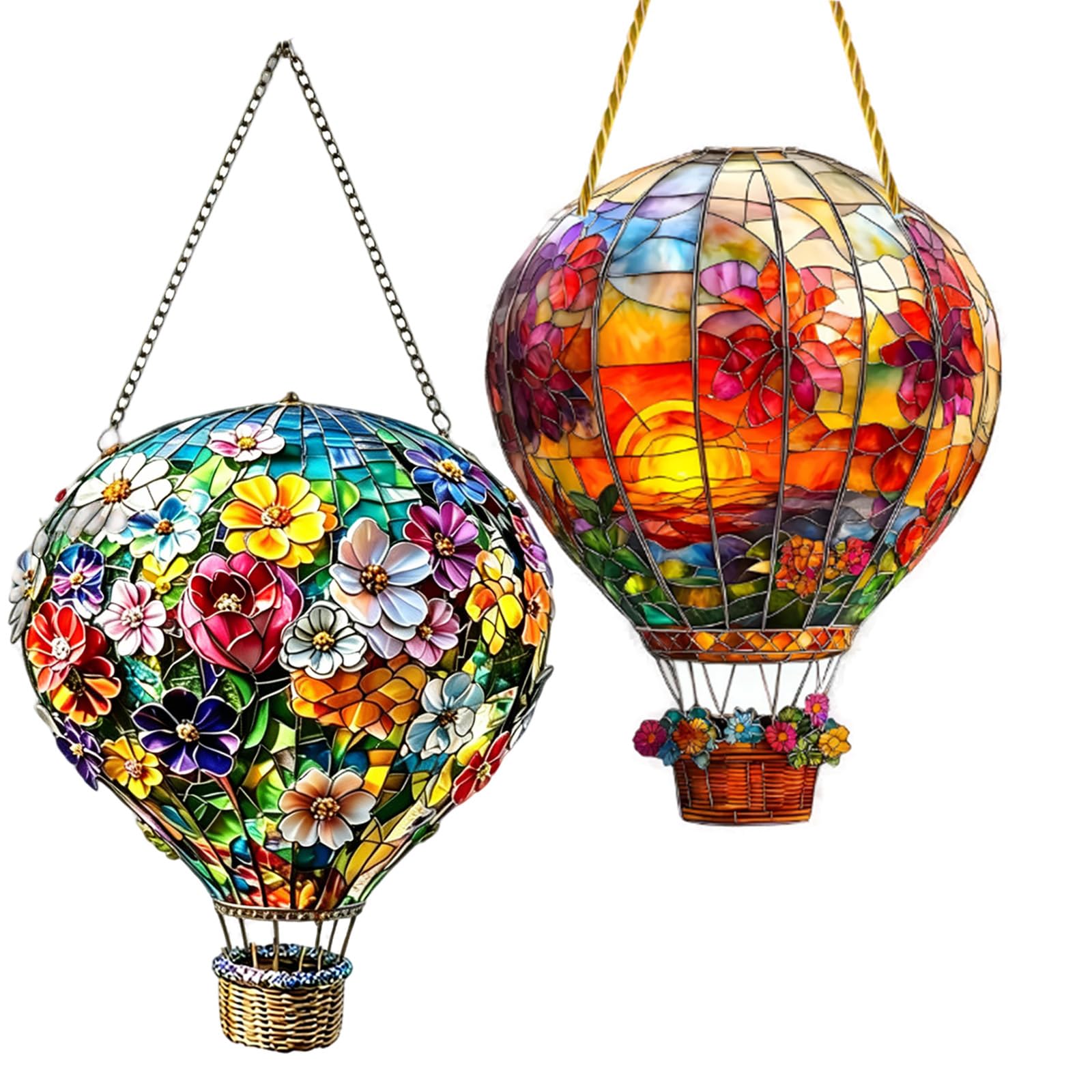 CocCCoon 2Pcs Solar Hot Air Balloon Garden Lights Decor Stained Sun Catcher,Solar Balloon Lights Outdoor Garden Flame Effect Lantern Stained Glass Style for Garden Patio As Decorative Indoor Outdoor