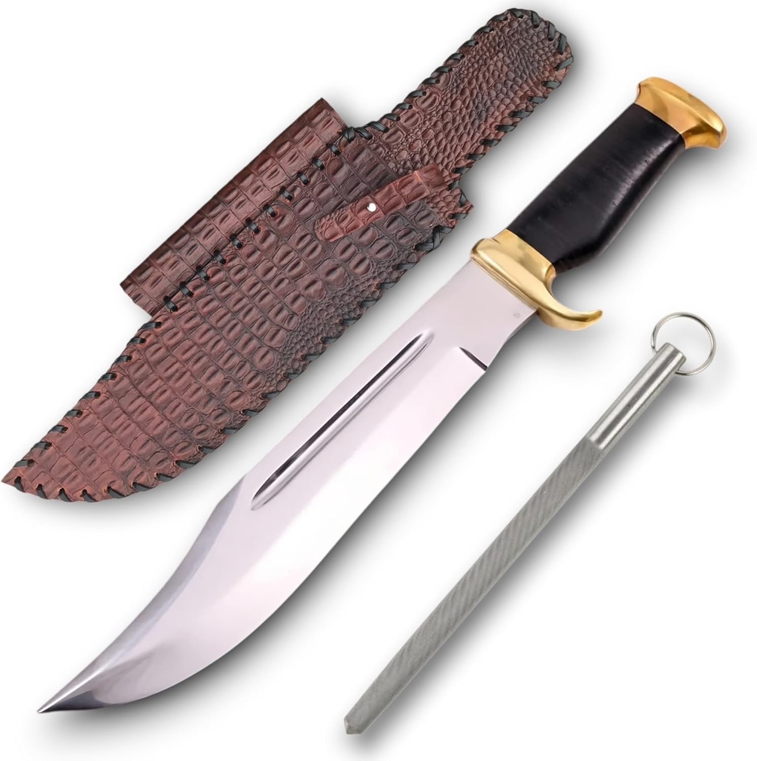 Dundee Deep black Handle Full Tang 440C Steel Mirror Polish HRc 58 With Black Leather Sheath Hunting Knife, Hunting Knives, Hunting Bowie Knife, Historical Replica Bowie Knife, EDC Knife
