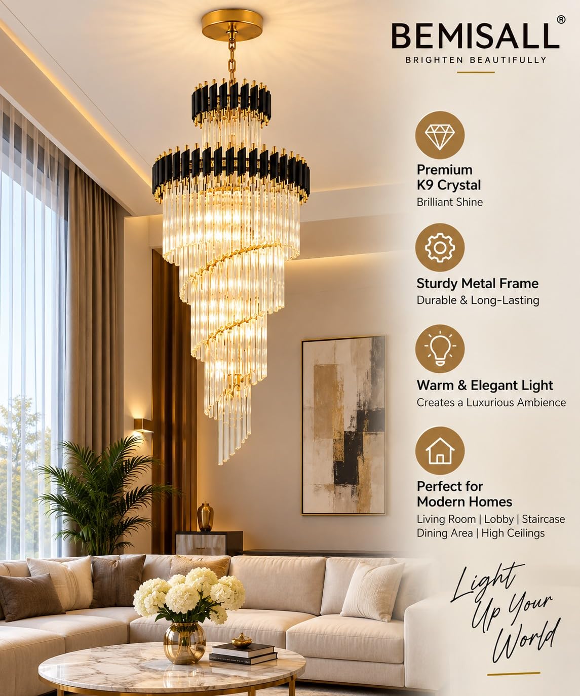 6ft Black Crystal Spiral Chandelier - Luxury Lighting -3 6ft Black Crystal Spiral Chandelier - Luxury Lighting -3