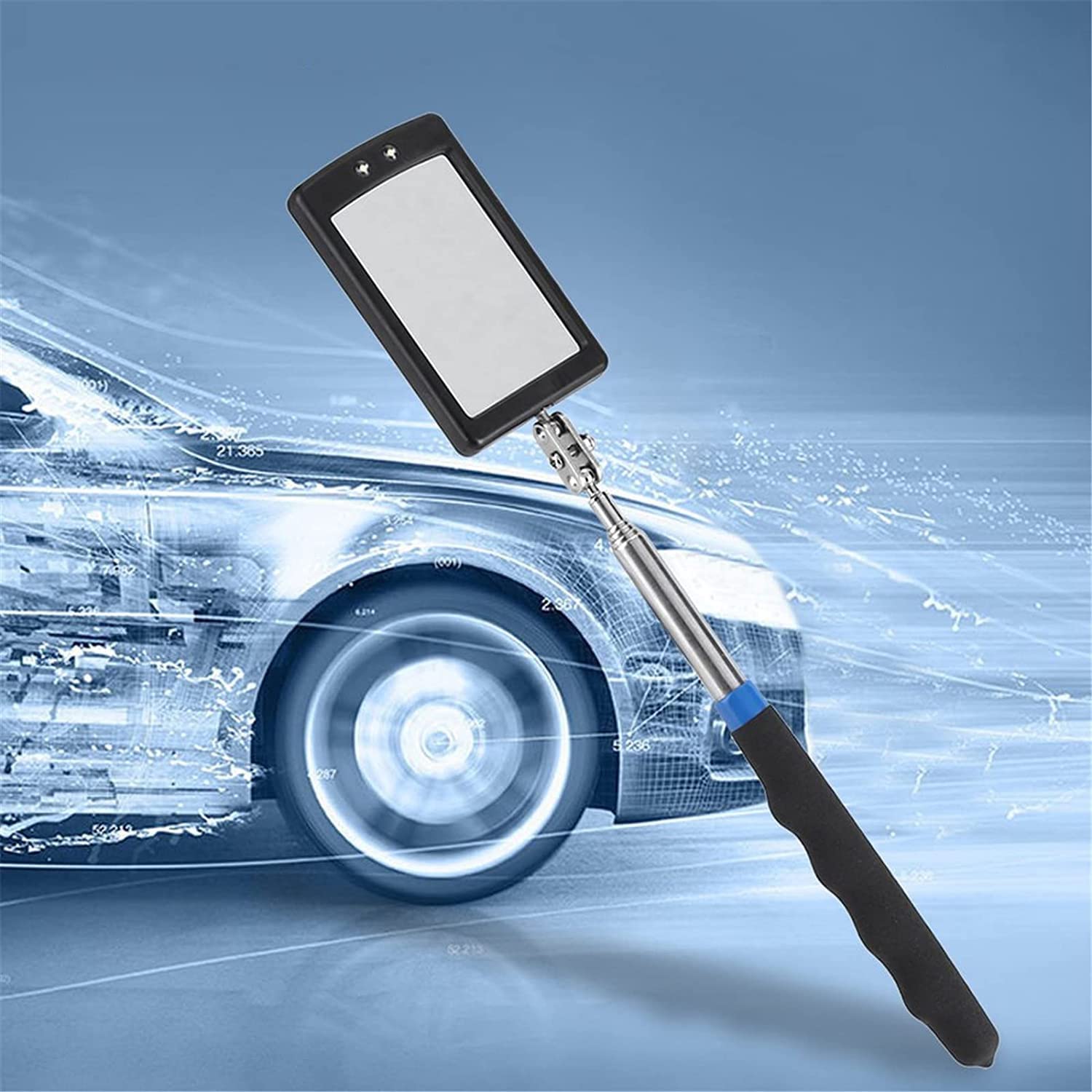 YNIYUJKL Vehicle Inspection Mirrors Telescoping Under Vehicle Inspection Mirror With Led Light, Adjustable 360 Degree Flexible Rotation Inspection Mirror For Additional Viewi