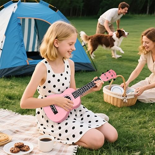 Miniatura 30 de AODSK Ukelele soprano para principiantes, kit de ukelele de 21 pulgadas con bolsa de concierto, correa, sintonizador de cuerda de nailon, 4 púas