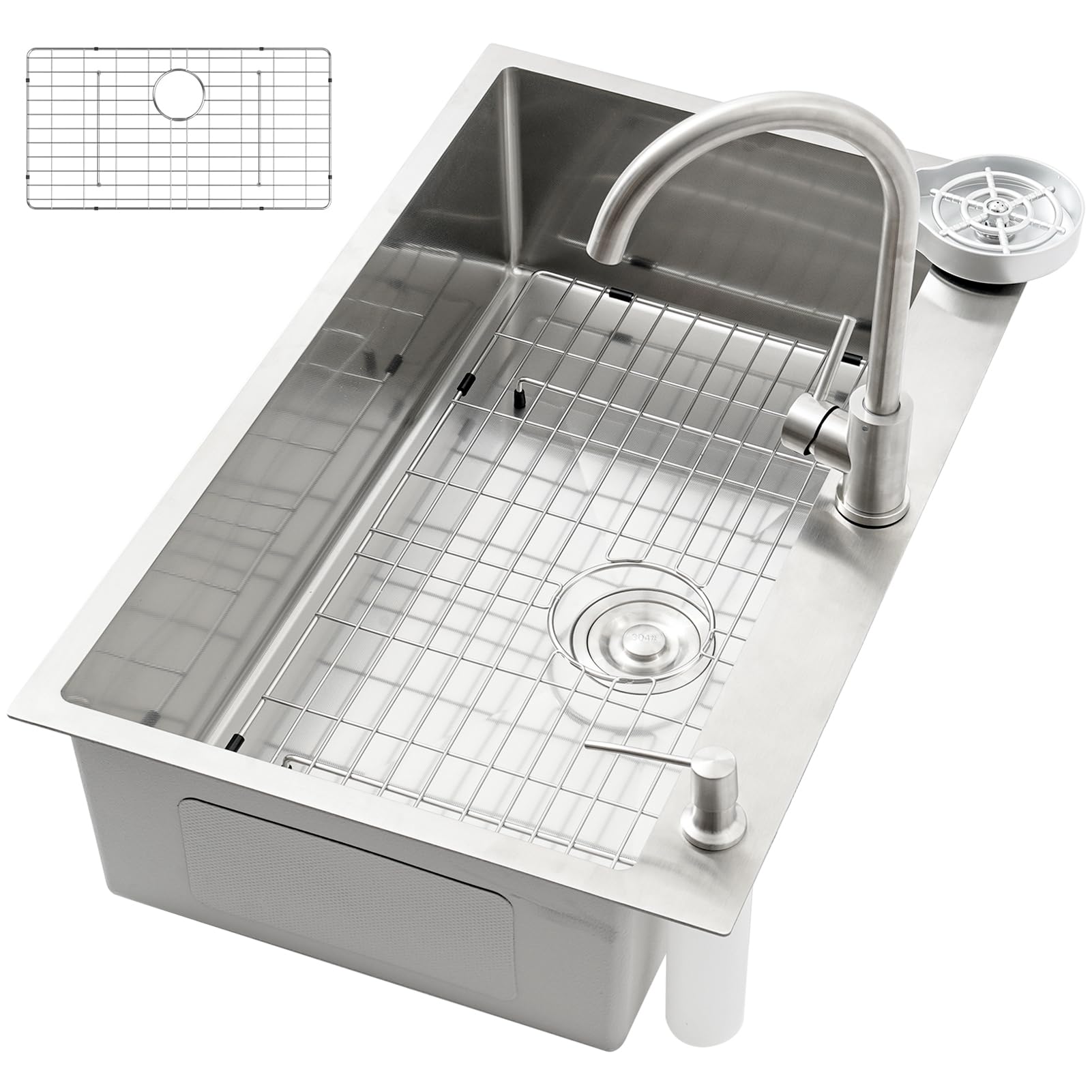ZQFHSX Large Format Single Sink with Draining Basket,Stainless Steel Sink,for Kitchen & Bar, Top Cabinet/Undermount Mounting, Robust Sink, Dishwasher Sink(SilverB,85x50cm)
