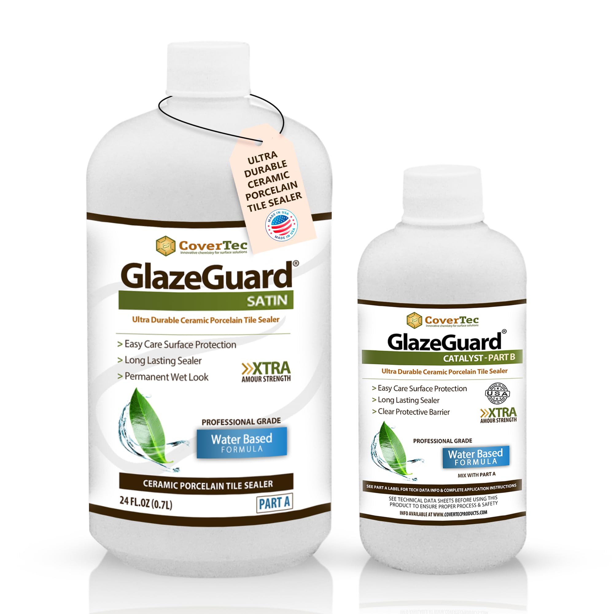 GlazeGuard Satin Floor Sealer Wall Sealer for Ceramic, Porcelain, Stone Tile Surfaces (1 Qrt - Prof Grade (2) Part Kit)