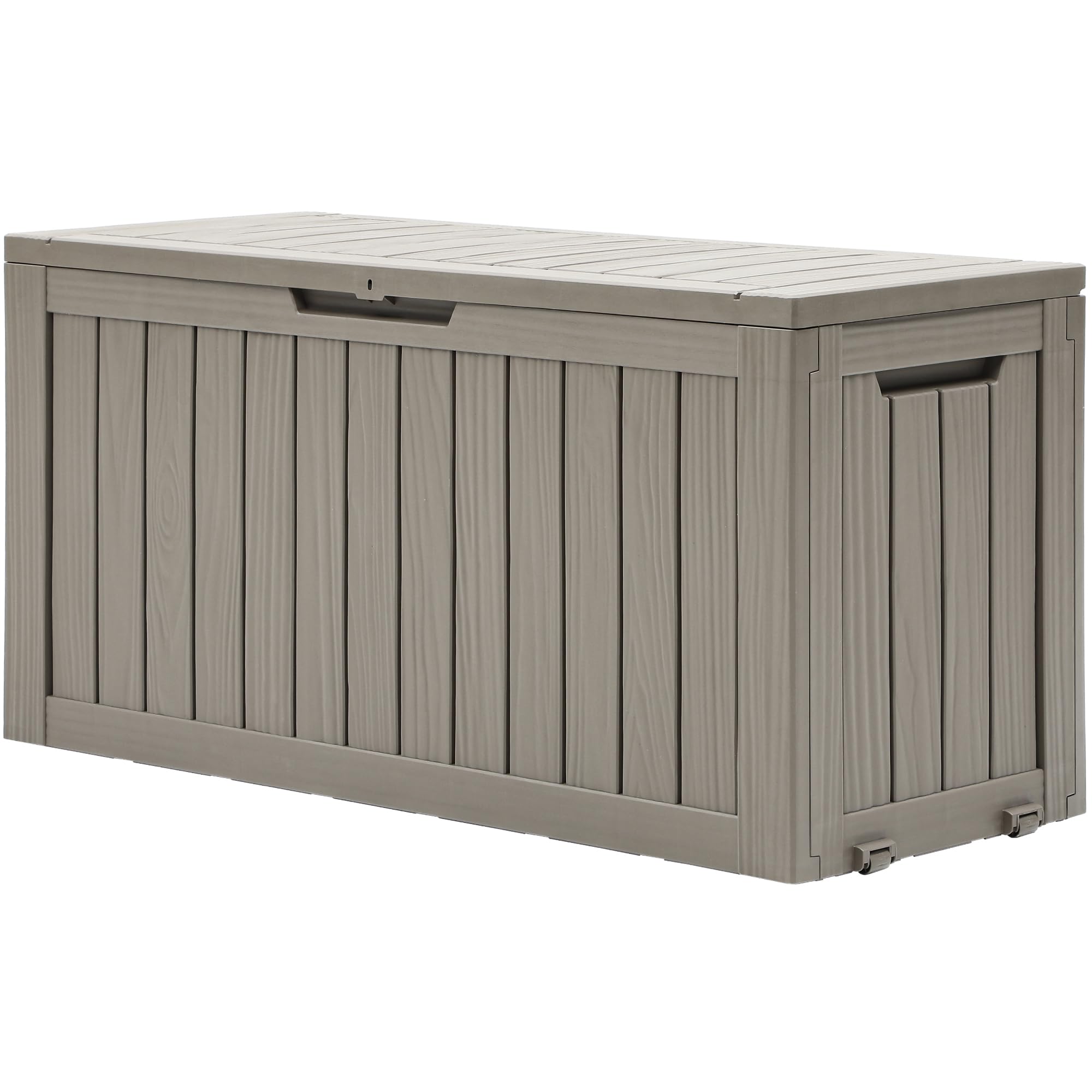 DWVO 270L Outdoor Resin Deck Box with Wheels, Waterproof Garden Storage Box for Patio Cushions, Sports Gear & Garden Tools, Lockable, Light Brown
