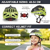 Vista 7 de KINGBIKE Casco para niños pequeños para niños y niñas de 2 a 8 años, casco de bicicleta para niños, cascos ligeros de dinosaurio con luz LED