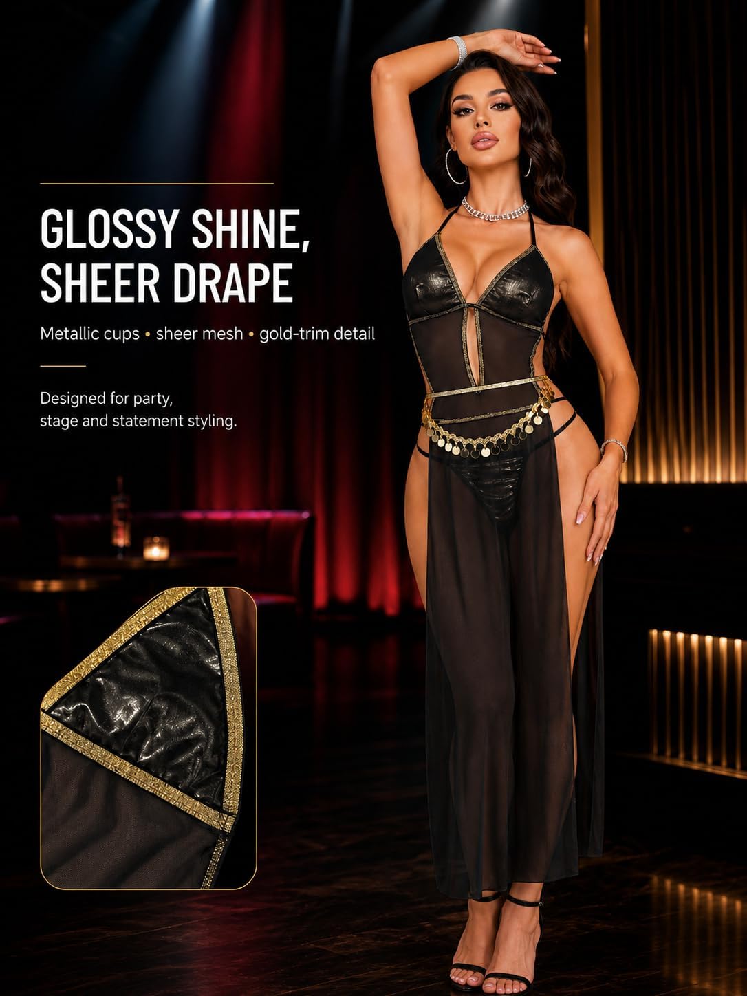 FEOYA Sexy Lingerie Set for Women Belly Dance Costume See Through Mesh Sheer Set Cosplay Rave Festival S-2XL