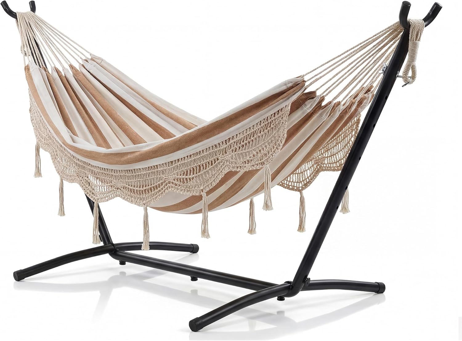 2 Person Hammock with Heavy-Duty Steel Stand, Portable Double Hammock with Lace, MAX 450 LBS Capacity for Outdoor Patio Backyard Poolside, Easy Assembly