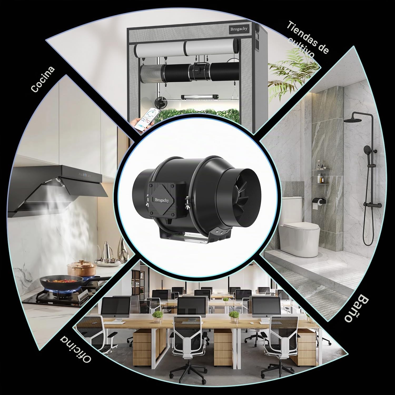 100mm Wifi App Inteligente Extractor de Aire 365m³/h, Trifásico EC Motor,3000 RPM Ventilador de extracción, Para Ventilación, Tiendas de Cultivo,Garaje de ático.