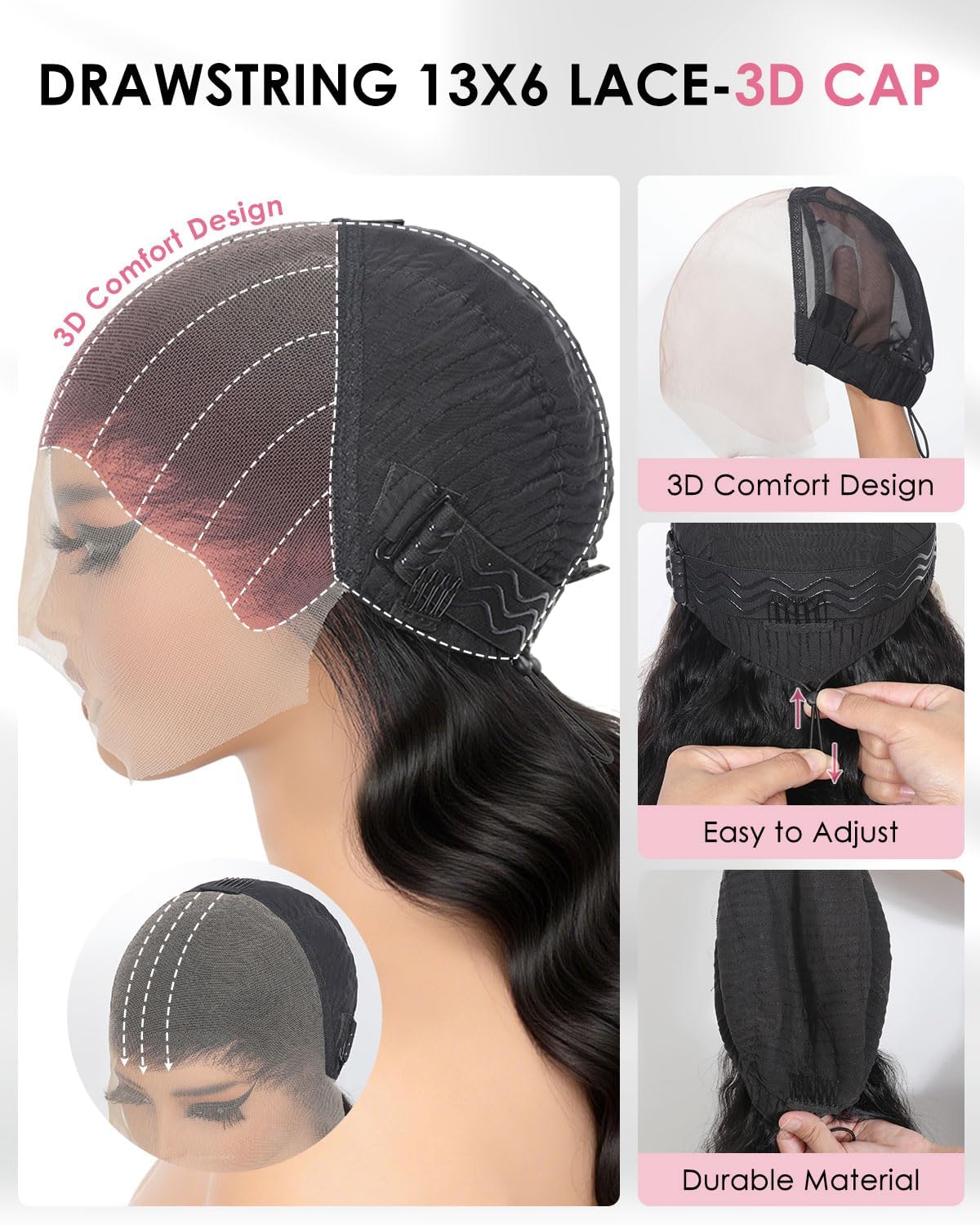 Beluck Glueless 13x6 Lace Front Wigs Human Hair With Drawstring 220% Density Body Wave Human Hair Wig Ear To Ear HD Lace Frontal Pre Plucked Wear Go Glueless Wigs Human Hair 22Inch - Image 7