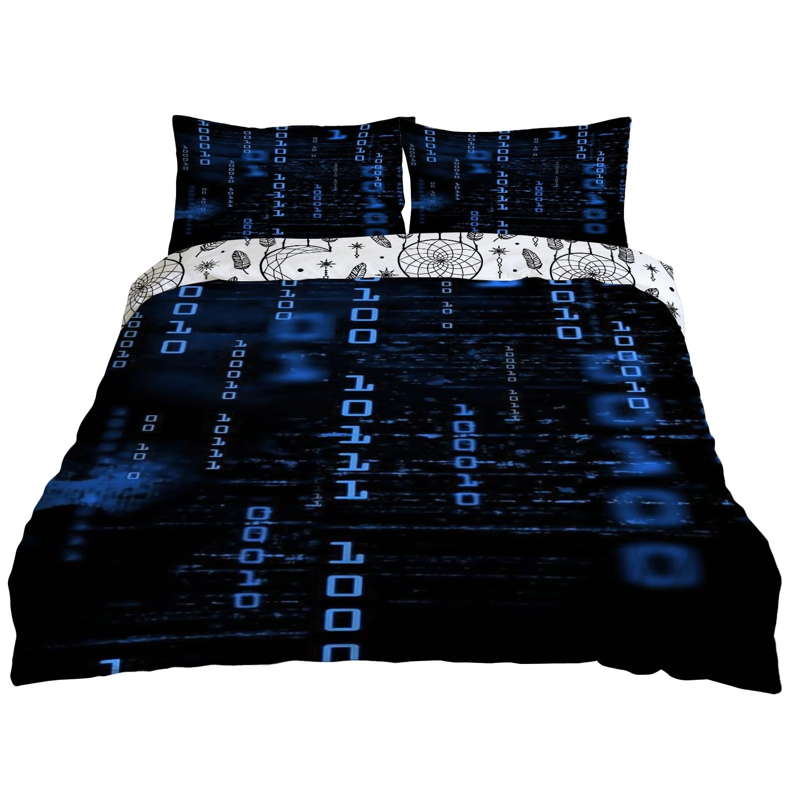 Housse de couette 240x220 cm motif signal réversible grand lit deux personnes microfibre