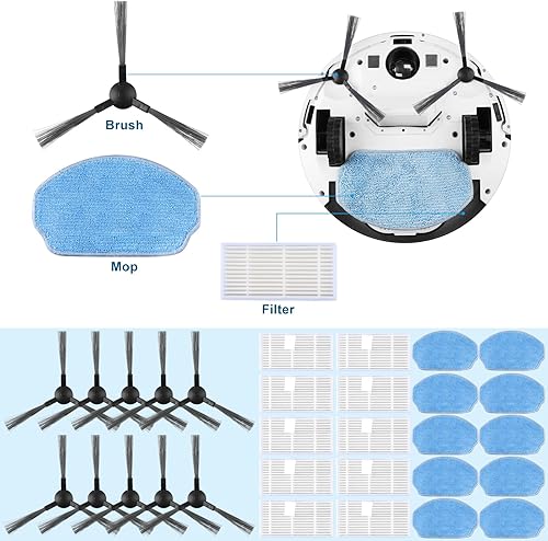 Miniatura 7 de Paquete de 30 piezas de repuesto para MAMNV BR150BR151, para ZCWA BR150BR151, para MANVINS G20, para GTTVO BR150BR151, aspiradora robot 2 en 1, 10