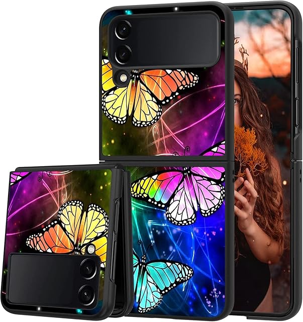 UZEUZA Slim Case Compatible with Samsung Galaxy Z Flip 4, Cute Elephant & Butterfly & Crown Aesthetic Phone Case Cover for Z Flip 4 5G (2022)