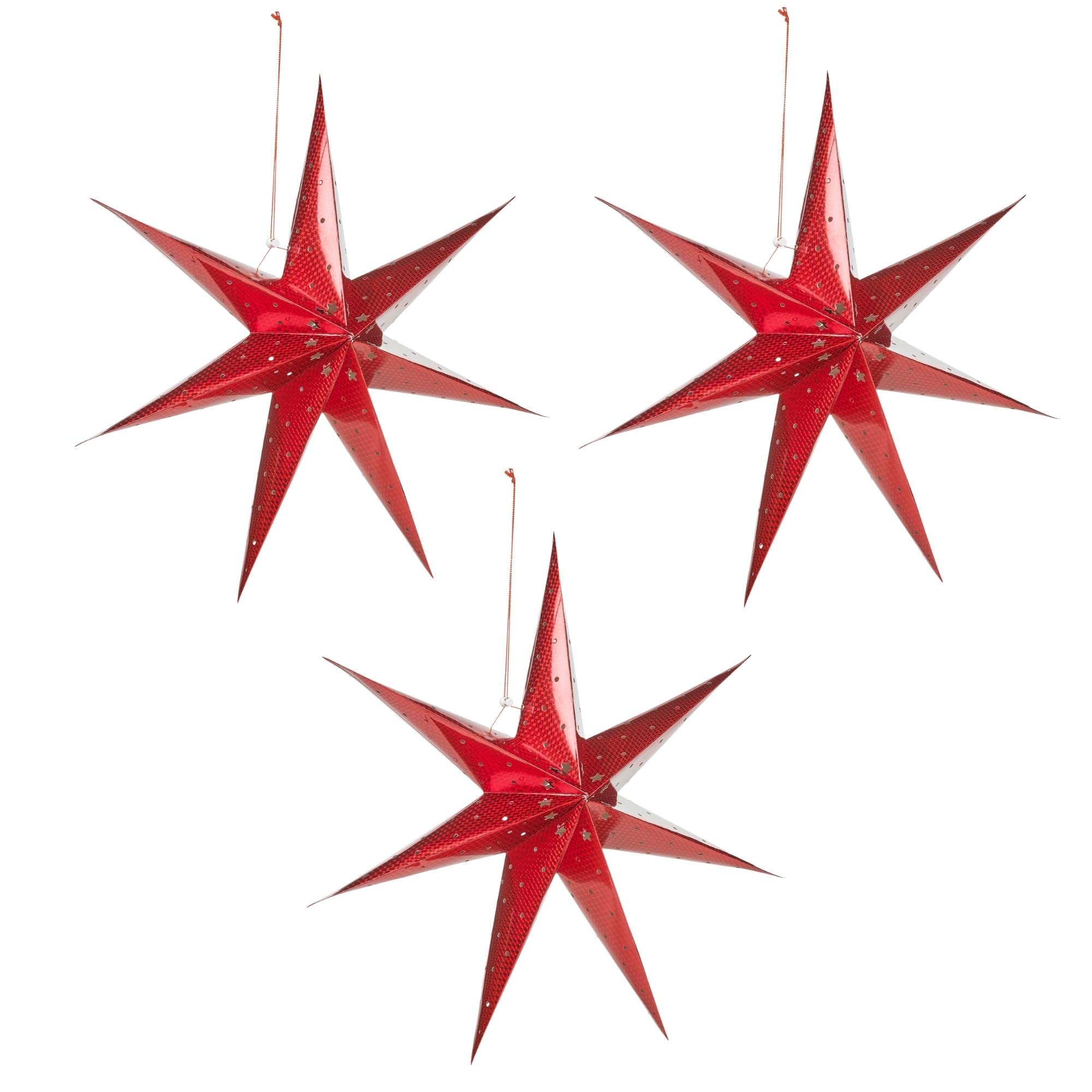 Urbnliving Red 3X Large Led Decorative Festive Paper Star Hanging Christmas Lantern Xmas Lights (3 X )