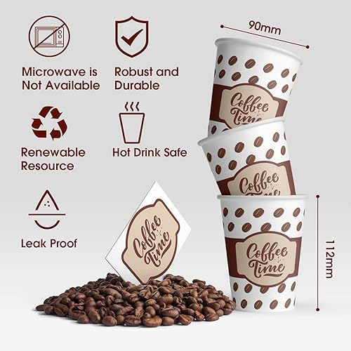 Miniatura 3 de Ginkgo Tazas de café con tapas, 12 onzas, paquete de 100 tazas de café desechables para capuchino, bebidas calientes, café, cacao y chocolate,