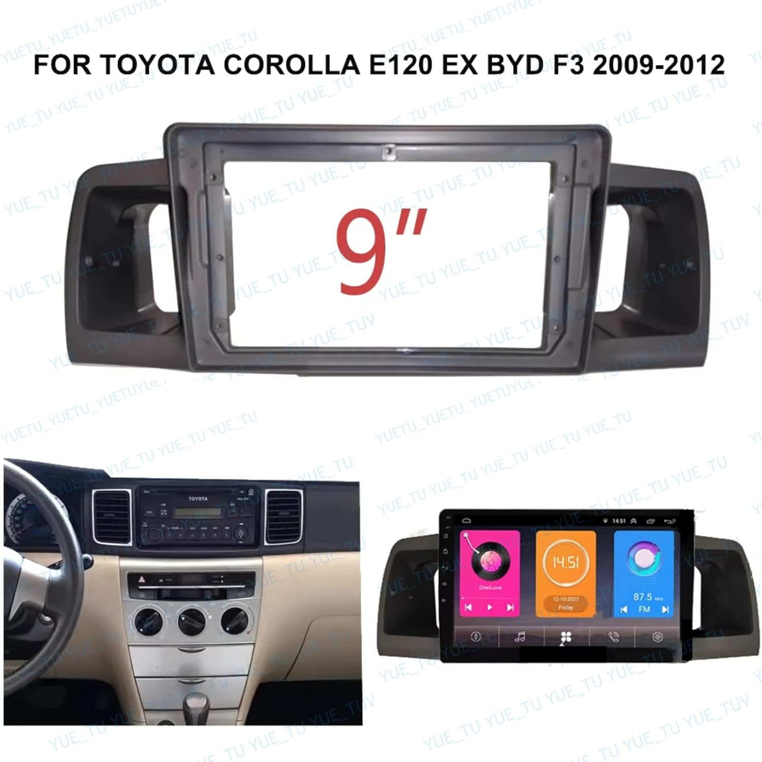 9inch 2DIN Installation Dash Kit fits for Toyota Corolla EX2013 2002-2006 Grey Aftermarket Android Car Radio Stereo Mounting Fascia Panel
