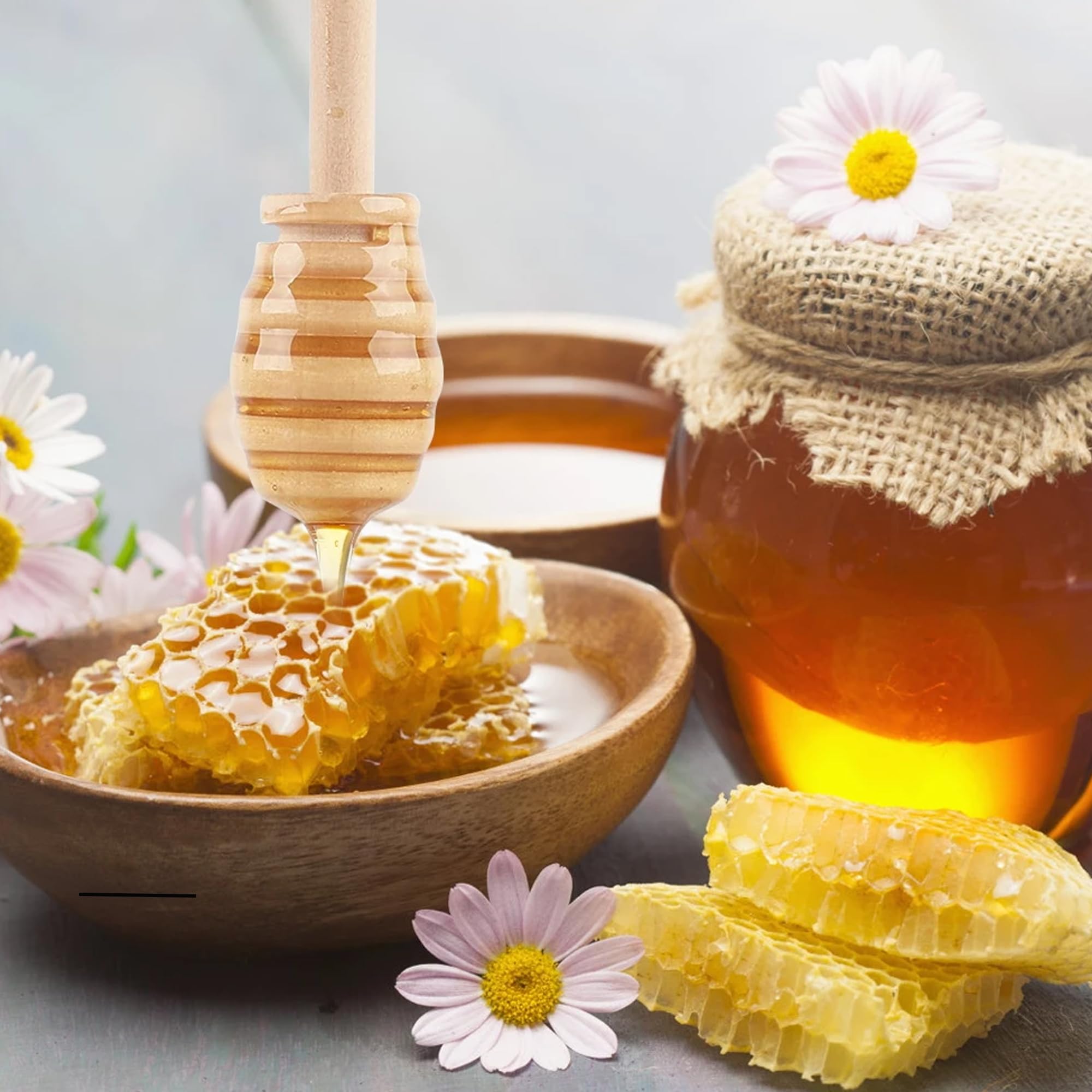 Honiglöffel Aus Holz – 8 Stück Set, Mit Rillen Für Honig, Marmelade & Getränke