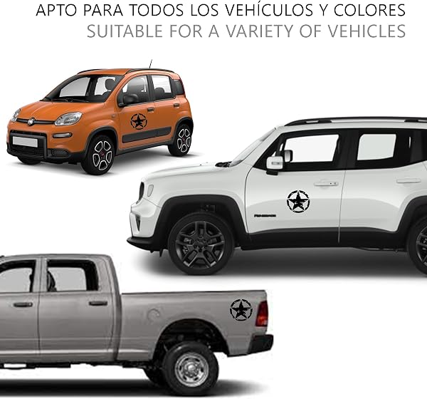 Longivia® 2 Unidades Pegatinas 4x4 Estrella Militar - Varios Tamaños 10cm, 15cm, 20cm, 25cm - Accesorios Todoterreno Vehiculo Historico Off Road (10cm x 10cm negro) - 4