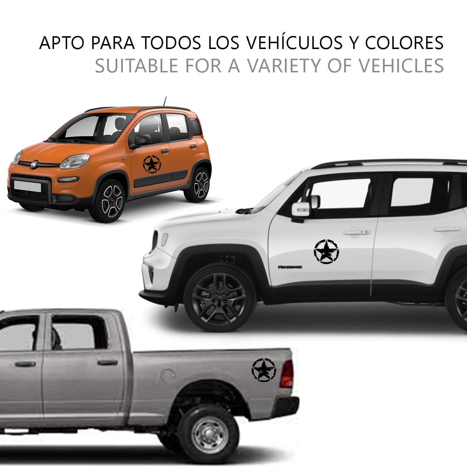 Longivia® 2 Unidades Pegatinas 4x4 Estrella Militar - Varios Tamaños 10cm, 15cm, 20cm, 25cm - Accesorios Todoterreno Vehiculo Historico Off Road (10cm x 10cm negro) - 5