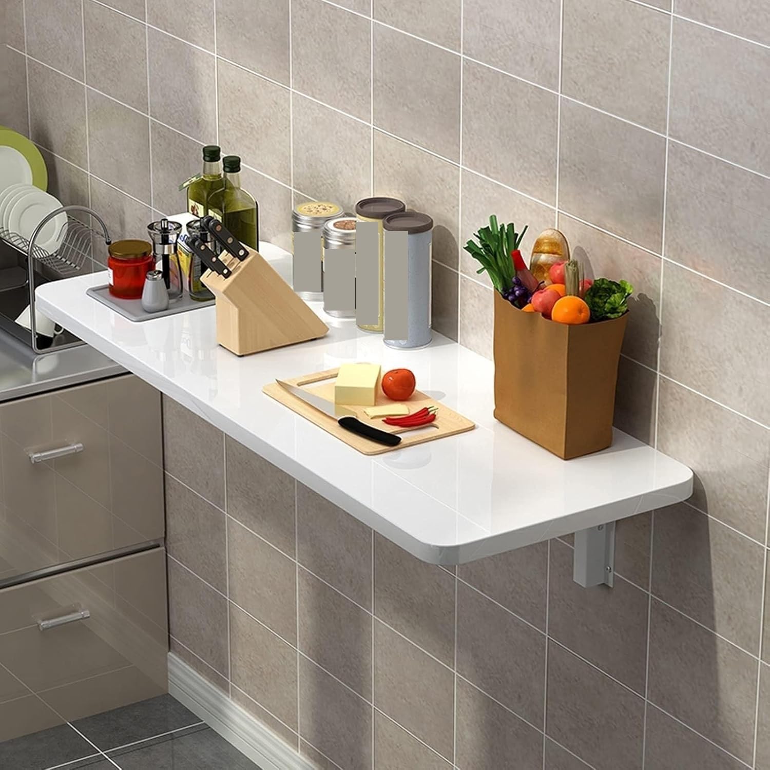 Wandmontierter Klapptisch, platzsparender Holztisch für Home Office, kompaktes Design, einfache Installation, ideal für kleine Räume, mehrere