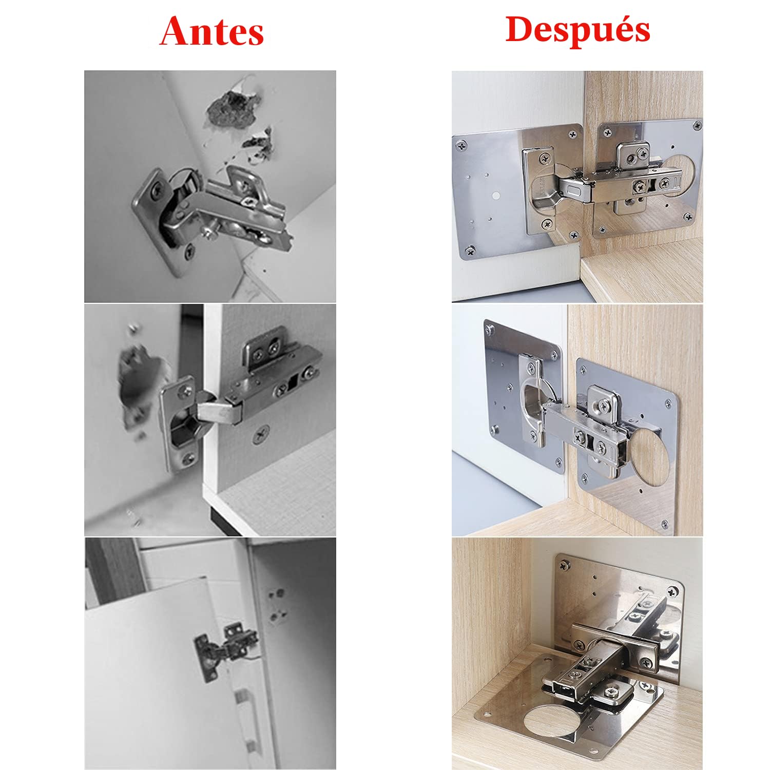 Placa Reparación Bisagra,4 Piezas unidades acero inoxidable juego de reparación con tornillos de fijación para muebles de madera, cocina, armarios, muebles