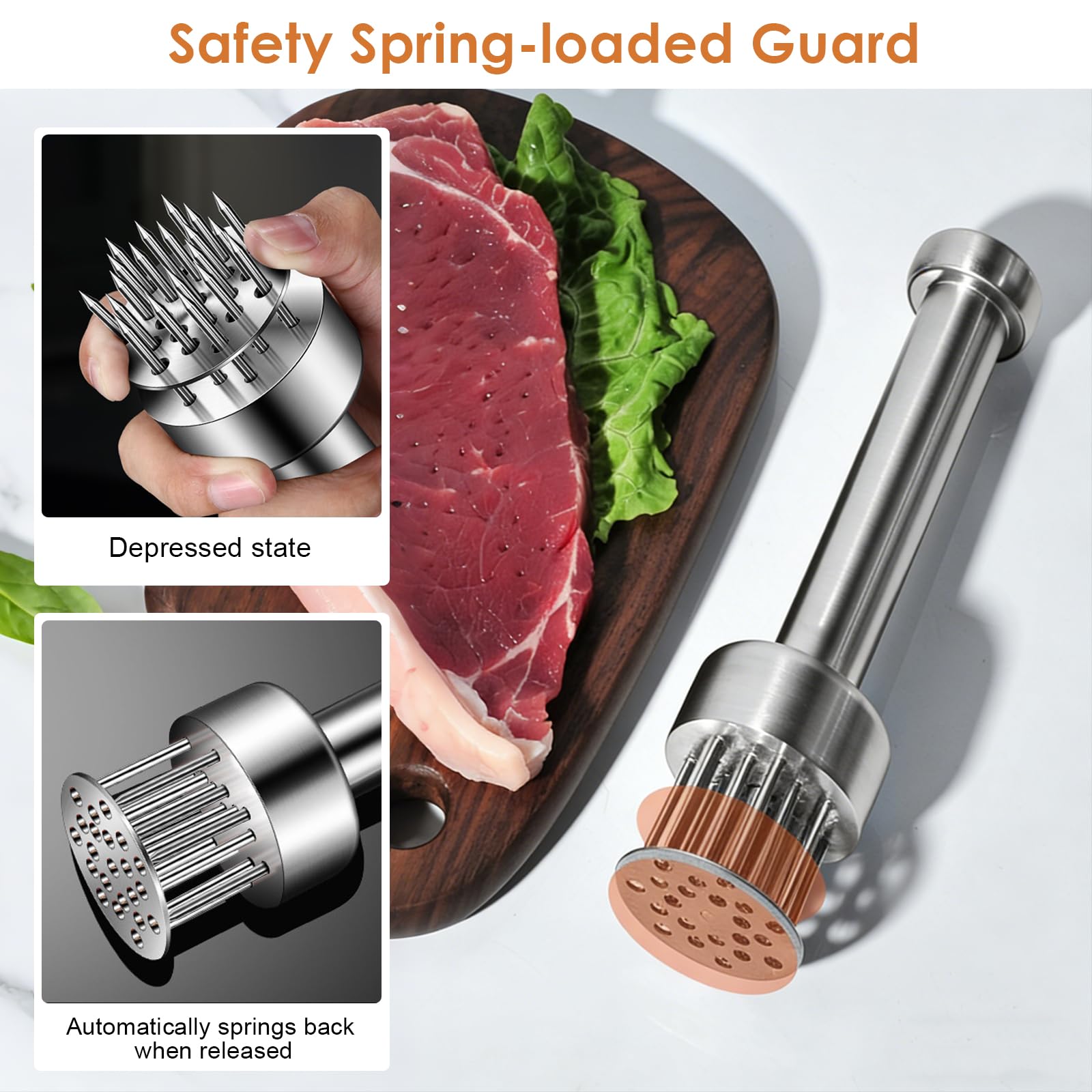 Batticarne in Acciaio Inox con 21 Aghi, Batticarne Manuale e Steaker, Ammorbiditore di Carne per Bistecca, Pollo, Pesce, Manzo e Maiale in Cucina